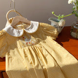 Summer Baby Kids Girls Cute Short Sleeves Ducks Pattern Embroidered Dress