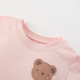 Summer Arrival Teddy Bear and Dots Pattern Short Sleeves Dress for Stylish Girls