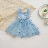 Summer Hot Selling Kids Girls Cute Blue Sleeveless Floral Tulle Dress - MyKids-USA™
