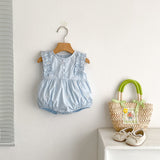 Summer Baby Girls French-style Butterfly-Bows Embroidery Pattern Sleeveless Onesies and Dress – Princess Sister Matching