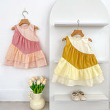 Summer Arrival Color Patchwork Crew Neck Sleeveless Dress for Stylish Girls
