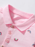 Spring And Fall Girls’ Rainbow Print Long Sleeves Polo Shirt Design Dress In European And American Style For Summer