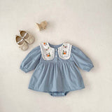 Autumn New Arrival Baby Girls Long Sleeves Flowers Embroidered Pattern Crew Neck Onesies Dress - MyKids-USA™