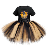 Arrival Girls’ Halloween Costume: Short Sleeves Cartoon Print Witches Cosplay Party Tulle Patchwork Dress - MyKids-USA™