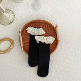 Spring Style Girls’ Versatile Solid Color Lace Trim Mid-calf Socks