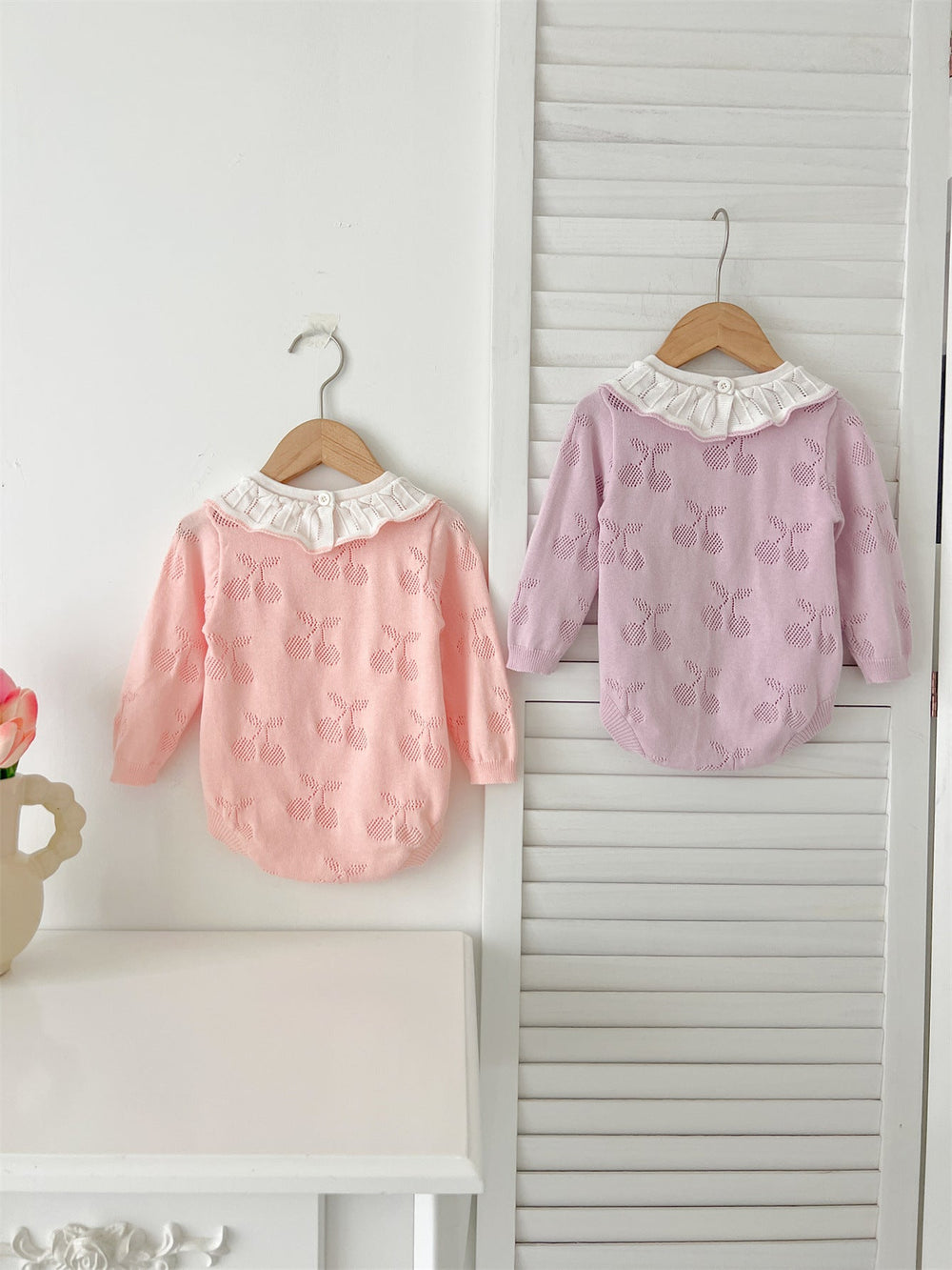 Autumn Arrival Baby Girls Cheery Hollow-out Pattern Long Sleeves Onesies with Collar - MyKids-USA™