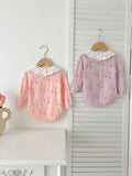 Autumn Arrival Baby Girls Cheery Hollow-out Pattern Long Sleeves Onesies with Collar - MyKids-USA™