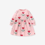 Spring Grils Baby Kids Long Sleeve Floral Pink Princess Dress