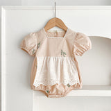 Summer Baby Girls French-style Flowers Embroidery Pattern Short-sleeved Onesies and Dress – Princess Sister Matching - MyKids-USA™