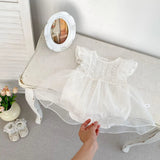 Summer New Arrival Baby Girls Flower-Embroidered Fly Sleeves Crew Neck White Onesies Dress - MyKids-USA™
