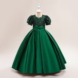 New Design Summer Baby Kids Girls Short Sleeves Glistening Sequin Festival Dress