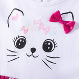 Summer Arrival Cute Cat and Polka Dots Pattern Fly Sleeves Dress for Stylish Girls - MyKids-USA™