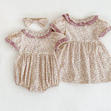 Baby Girl Ditsy Flower Ruffle Neck Dress Onesies In Summer - MyKids-USA™