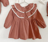 Infant Baby Girl Double Layer Laces Lapel Dress&Onesie