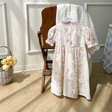Summer Baby Kids Girls Short Sleeves Ruffle Neck Pink Floral Dress