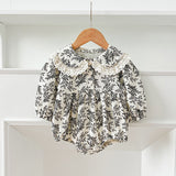 Spring Baby Girls French-style Floral Print Long-sleeved Onesies and Dress – Princess Sister Matching Set