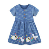 Summer Pure Cotton Dots and Animals Pattern Short Sleeves Dress for Stylish Girls - MyKids-USA™