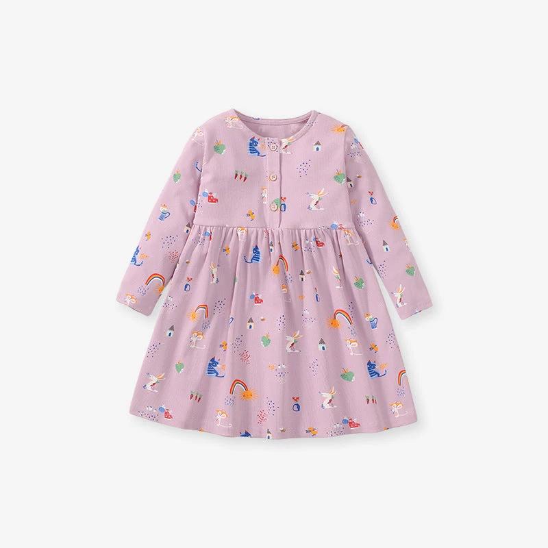 Spring Baby Grils Long Sleeve Cartoon Elements Logo Purple Dress - MyKids-USA™