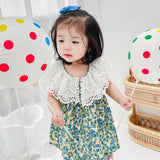 New Design Summer Girls Sleeveless Floral Print Lace Collar Dress - MyKids-USA™