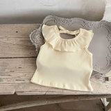 Summer New Arrival Baby Girls Sleeveless Solid Color Top And Ruffle Trim Skirt Clothing Set