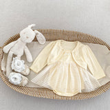 Arrival Summer Girls Short Sleeves Solid Color Top Little Coat and Embroidered Tulle Sleeveless Onesies Dress Set Clothing Set