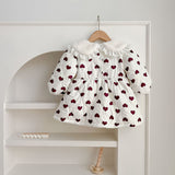 Red Heart Pattern Peter Pan Lace Collar Long Sleeve Fashion Princess Onesies&Dress