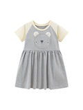 Spring And Summer Baby Girls Short Sleeves Bear Design Cartoon Pattern Dress