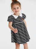Baby Girls Peter Pan Collar Short Sleeves Striped Rainbow Logo Dress - MyKids-USA™