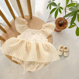 Baby Girl Solid Color Mesh Patchwork Square Neck Pirncess Dress - MyKids-USA™