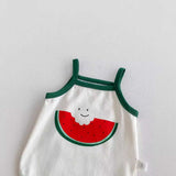 New Design Summer Baby Kids Boys And Girls Cartoon Watermelon Pattern Sleeveless Strap Onesies