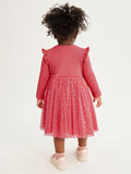 Design Autumn Girls Cartoon Rabbit Pattern Crew Neck Long Sleeves Tulle Patchwork Dress