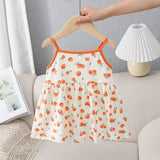 New Design Summer Girls Vivid Orange Print Striped Sleeveless Strap Dress