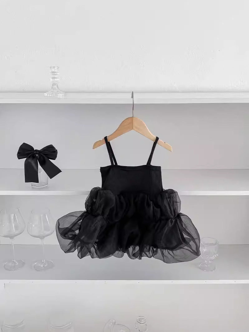 Summer Hot Selling Baby Kids Girls Princess Sleeveless Thin Solid Color Lace Mesh Ruffle Strap Dress - MyKids-USA™
