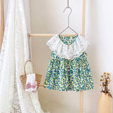 Baby Girl Floral Print Lace Patchwork Design O-Neck Dress - MyKids-USA™