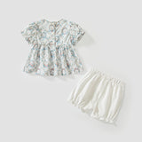 Summer Baby Kids Floral Pattern Dress and Plain Shorts Clothing Set for Girls
