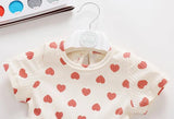 Baby Girl Mesh Patchwork Design Small Heart Print Pattern Round Neck Short-Sleeve Onesie Dress - MyKids-USA™
