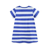 Summer Arrival Baby Girls Cartoon Seahorses Pattern Short Sleeves Striped Dress - MyKids-USA™