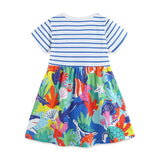 Summer Pure Cotton Cartoon Jungle Floral Pattern Short Sleeves Dress for Stylish Girls - MyKids-USA™