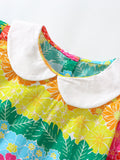 Summer Baby Kids Girls Short Sleeves Peter Pan Collar Colorful Flowers Print Dress - MyKids-USA™
