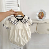 Summer Baby Girls Vine-Embroidered Collar Short Sleeves Onesies