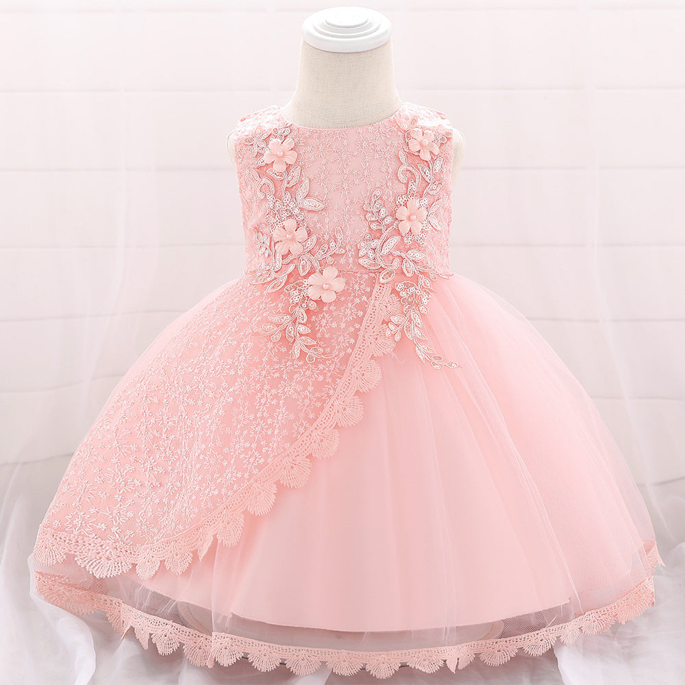 Baby Girl Floral Embroidered Pattern Full Moon Christening Sequins Tutu Dress - MyKids-USA™