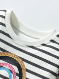 Best Selling Autumn Girls Rainbow And Striped Pattern Crew Neck Long Sleeves Tulle Patchwork Dress