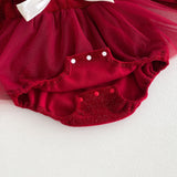 Autumn Arrival Baby Girls Long Sleeves Red Ruffle Neck Patchwork Onesies Dress - MyKids-USA™