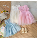 Summer Arrival Butterfly Pattern Embroidered Sleeveless Dress for Stylish Girls