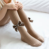 Baby Girls Kids Solid Color Striped Pattern Design Double Bows Pantyhose