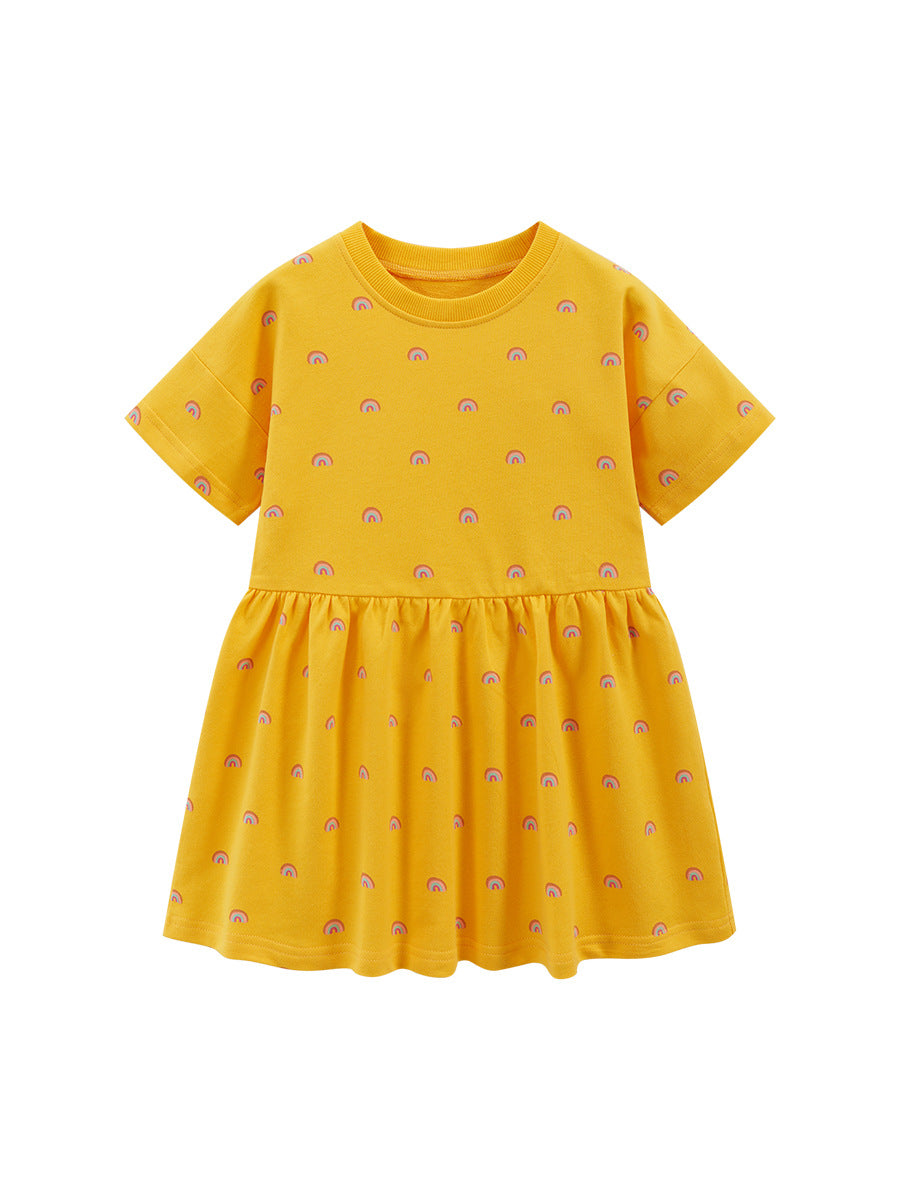 Spring And Summer Baby Girls Short Sleeves Rainbow Pattern Dress - MyKids-USA™