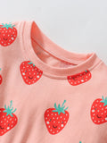 Arrival Autumn Girls Long Sleeves Cartoon Strawberry Fruits Pattern Crew Neck Dress - MyKids-USA™