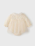 Autumn Tulle Dress Design Baby Girls Beige Geometric and Heart Pattern Long Sleeves Onesies with Princess Collar and Hat