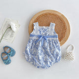 New Design Summer Girls Floral Print Lace Strap Thin Onesies