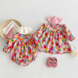 Autumn Arrival Baby Girls Long Sleeves Vivid Floral Print Colorful Onesies and Dress